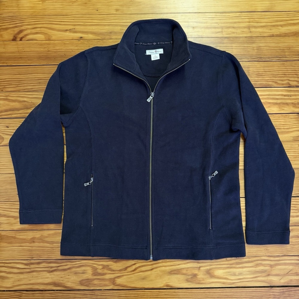 Tommy Bahama Sweater Jacket Men's Medium Black Full Zip Mock Neck Zip Pockets